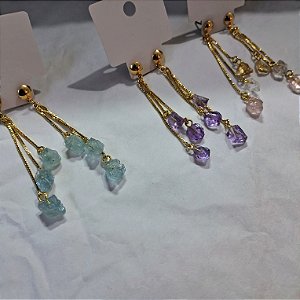 Brinco Cascata Cristais Brutos - Folheado a Ouro