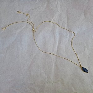 Colar Gravata Folha Cianita Azul - Folheado a Ouro