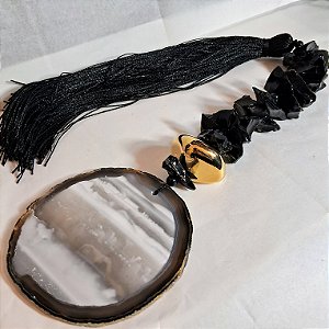 Colar de Mesa Aberto Obsidiana Negra Bruta e Chapa de Ágata Preta