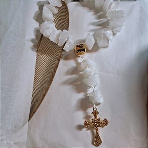 Colar de Mesa Terço Quartzo Branco Bruto