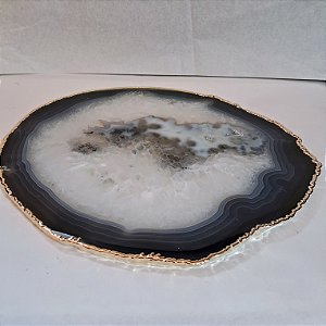 Chapa Ágata Cinza - Borda Dourada