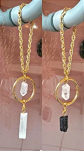 Amuleto para Retrovisor de Carro - Porta - Enfeite para Cortina - Dourado - Cristais Brutos