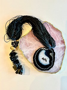 Colar de Mesa Aberto Obsidiana Negra Bruta/Chapa Ágata P
