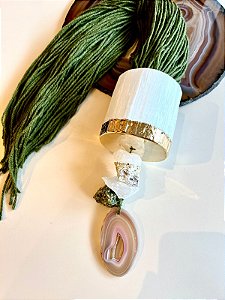 Colar de Mesa Selenita/Quartzo/Serpentinita e Chapa Ágata