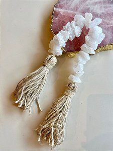 Colar de Mesa Aberto Quartzo Branco Bruto com Franja P