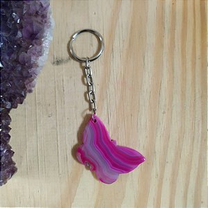 Chaveiro Borboleta de Ágata Rosa