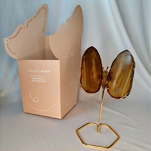 Borboleta Ágata Marrom - Base Dourada - Base de Ferro