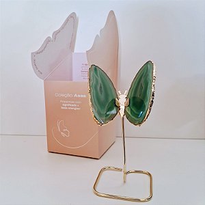 Borboleta Ágata Verde - Base Dourada - Base de Ferro