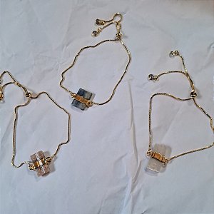 Pulseira Gravata Pedras Brutas- Faixa Dourada - Folheados a Ouro