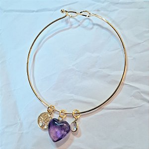 Pulseira Aro Árvore da Vida Coração Ametista - Infinito - Folheado a Ouro