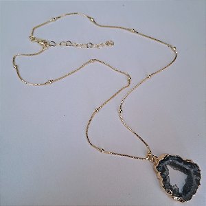 Colar Bolinha Geodo Ágata  - Folheado a Ouro