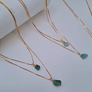 Colar Duplo Duas Pedras Brutas - Folheado a Ouro