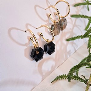 Brinco Mini Argola Cristal Hexagonal - Folheado a Ouro