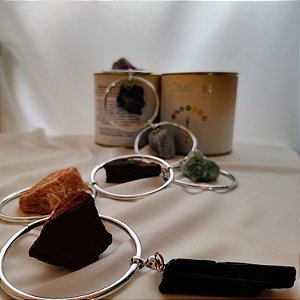 Móbile Argola Chakras - Cristais Brutos - Turmalina Negra - Prateado