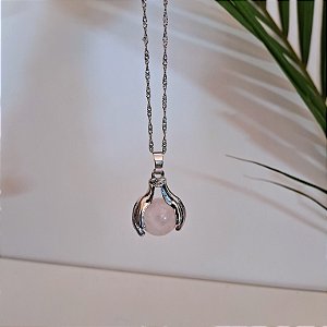Colar Intuição Quartzo Rosa - Ródio Branco