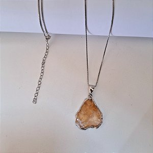 Colar Longo Citrino - Ródio Branco