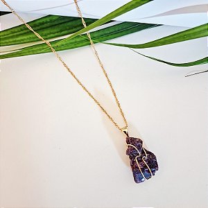 Colar Hippie Purpurita Bruta - Folheado a Ouro