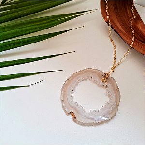 Colar Hippie Chapa Geodo Ágata - Folheado a Ouro