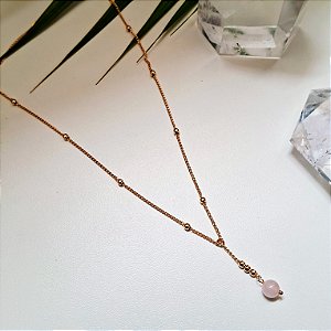 Choker Colar Bolinha Quartzo Rosa - Folheado a Ouro