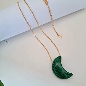 Colar Lua Malaquita - Folheado a Ouro