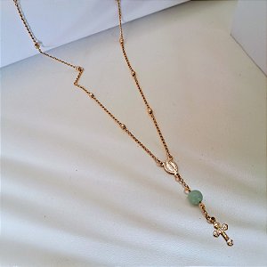 Colar Terço Amazonita - Folheado a Ouro