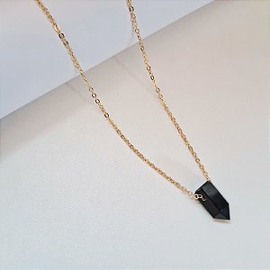 Colar Ponta Ônix - Folheado a Ouro