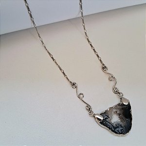 Colar Hippie Ágata - Ródio Branco