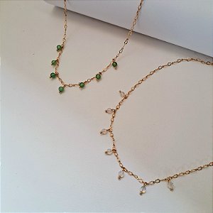 Choker Organic Cristais Suspensos - Folheado a Ouro