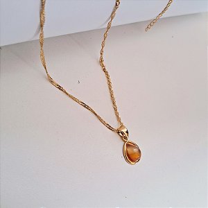 Colar Gota Cornalina - Folheado a Ouro