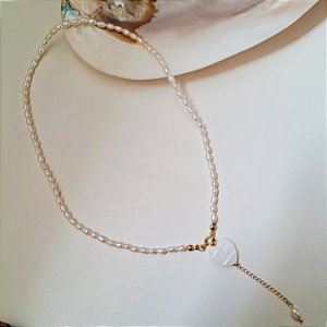 Choker Pérola Água Doce com Pingente- Folheado a Ouro