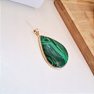 Pingente Gota Malaquita - Folheado a Ouro