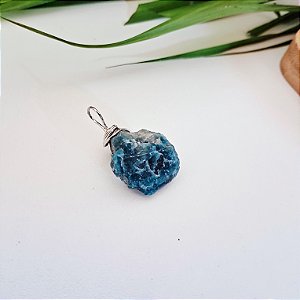 Pingente Hippie Apatita Bruta - Ródio Branco