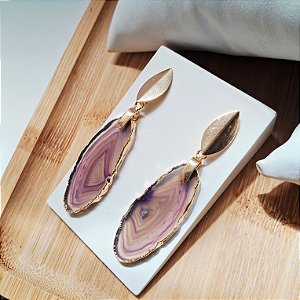 Brinco Ágata Roxa - Folheado a Ouro