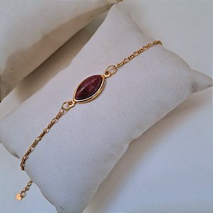 Pulseira Oval Rodonita - Folheado a Ouro