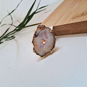 Anel Regulável Geodo Ágata - Folheado a Ouro