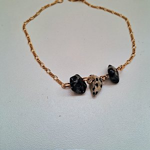 Tornozeleira Jaspe Dálmata - Folheada a Ouro