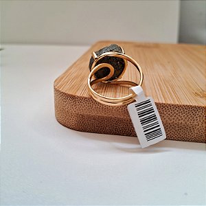 Anel Regulável Hippie Redondo Pirita Bruta - Folheado a Ouro