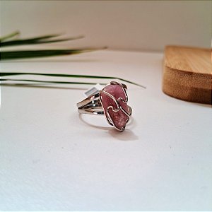Anel Regulável Hippie Turmalina Rosa - Ródio Branco