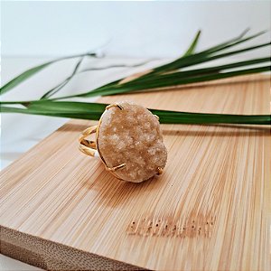 Anel Regulável Citrino Bruto - Folheado a Ouro