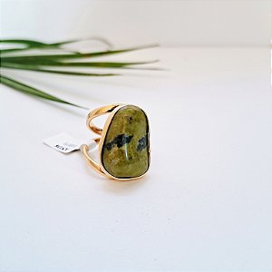 Anel Regulável Jade Nefrita - Folheado a Ouro