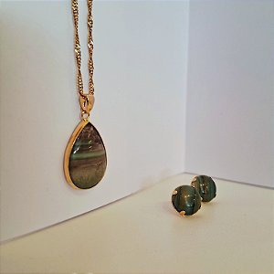 Conjunto Brinco Garra e Colar Gota Ágata - Folheado a Ouro
