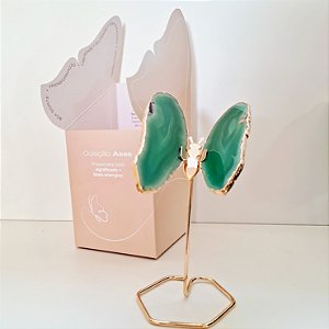 Borboleta Ágata Verde - Base Dourada - Base de Ferro