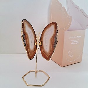 Borboleta Ágata Marrom - Base Dourada - Base de Ferro