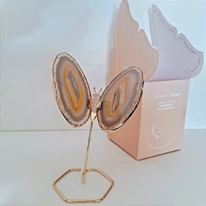 Borboleta Ágata Marrom - Base Dourada - Base de Ferro