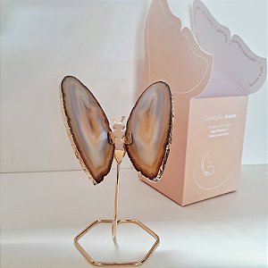 Borboleta Ágata Marrom - Base Dourada - Base de Ferro