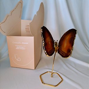 Borboleta Ágata Marrom - Base Dourada - Base de Ferro
