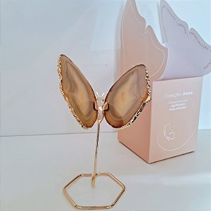 Borboleta Ágata Marrom - Base Dourada - Base de Ferro