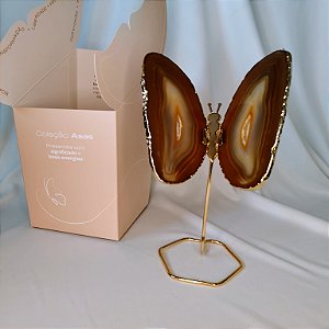 Borboleta Ágata Marrom - Base Dourada - Base de Ferro