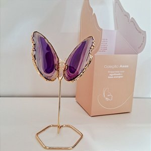 Borboleta Ágata Roxa - Borda Dourada - Base de Ferro