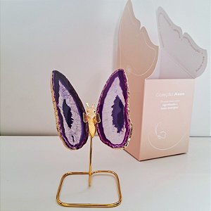 Borboleta Ágata Roxa - Borda Dourada - Base de Ferro